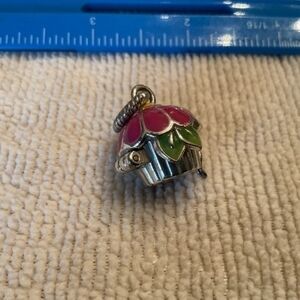 Cupcake Charm with Pink and Green Enamel